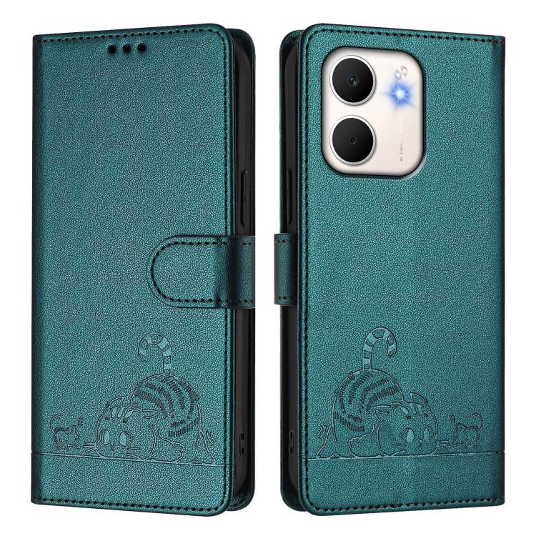For OPPO A5x 4G Global / 5G Global Cat Rat Embossed Pattern RFID Leather Phone Case with Lanyard