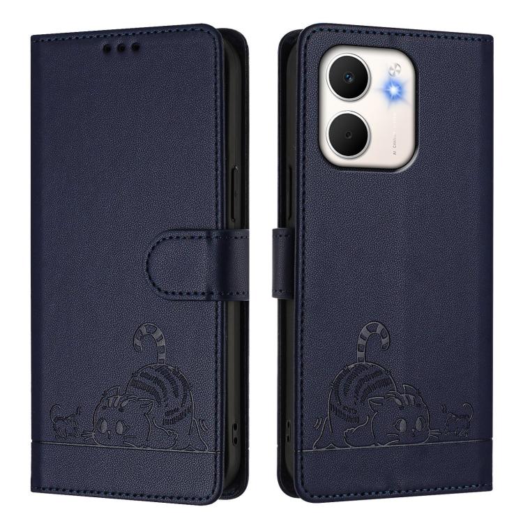 For OPPO A5x 4G Global / 5G Global Cat Rat Embossed Pattern RFID Leather Phone Case with Lanyard