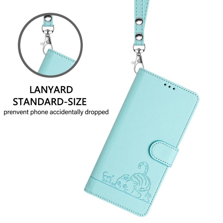 For OPPO A6 GT 5G Cat Rat Embossed Pattern RFID Leather Phone Case with Lanyard