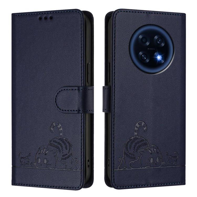 For OPPO A6 GT 5G Cat Rat Embossed Pattern RFID Leather Phone Case with Lanyard