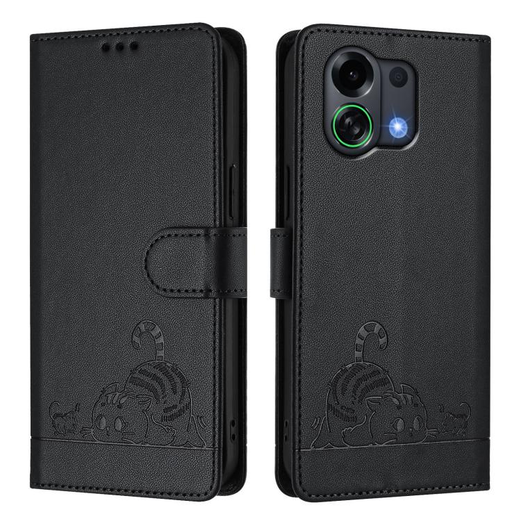 For OPPO K13 Turbo 5G Cat Rat Embossed Pattern RFID Leather Phone Case with Lanyard