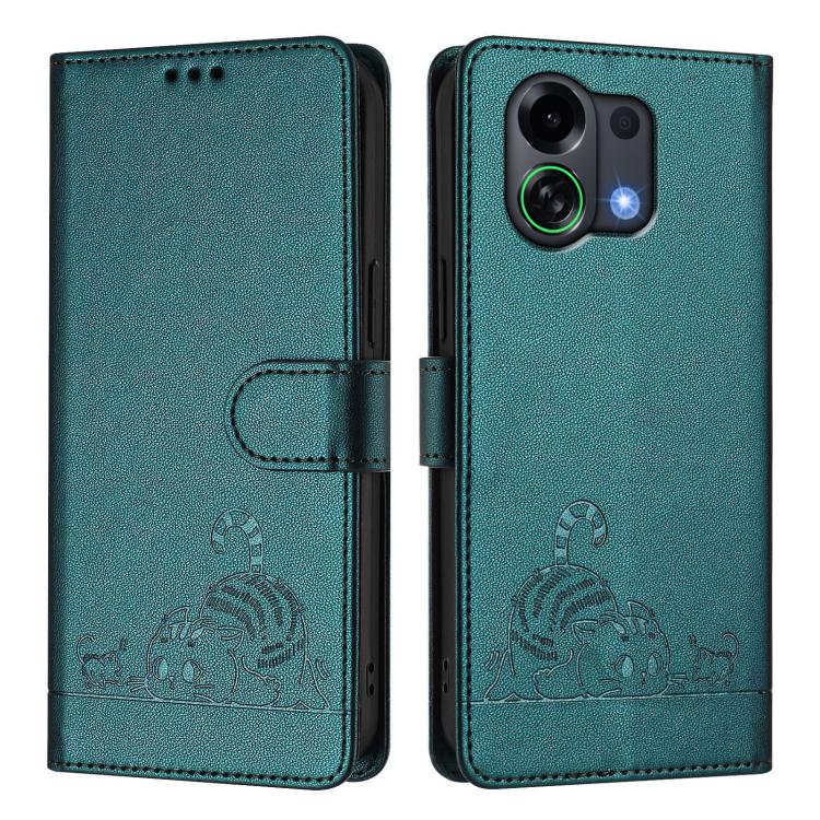 For OPPO K13 Turbo 5G Cat Rat Embossed Pattern RFID Leather Phone Case with Lanyard