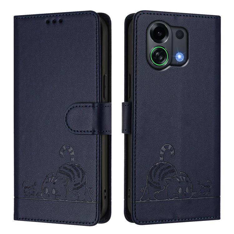 For OPPO K13 Turbo 5G Cat Rat Embossed Pattern RFID Leather Phone Case with Lanyard