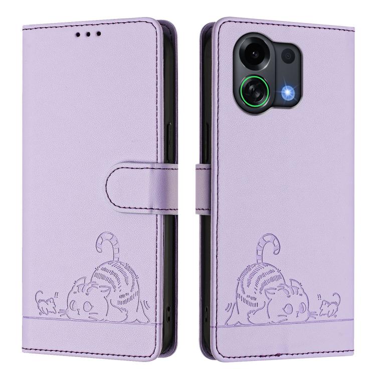 For OPPO K13 Turbo 5G Cat Rat Embossed Pattern RFID Leather Phone Case with Lanyard