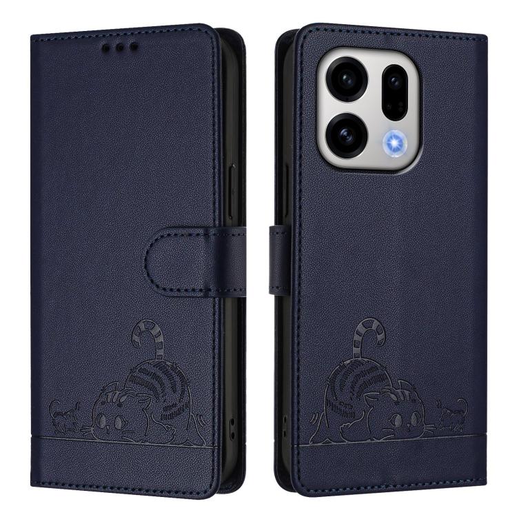 For OPPO Find X9 Cat Rat Embossed Pattern RFID Leather Phone Case with Lanyard