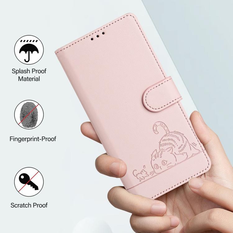 For OPPO Find X9 Pro Cat Rat Embossed Pattern RFID Leather Phone Case with Lanyard