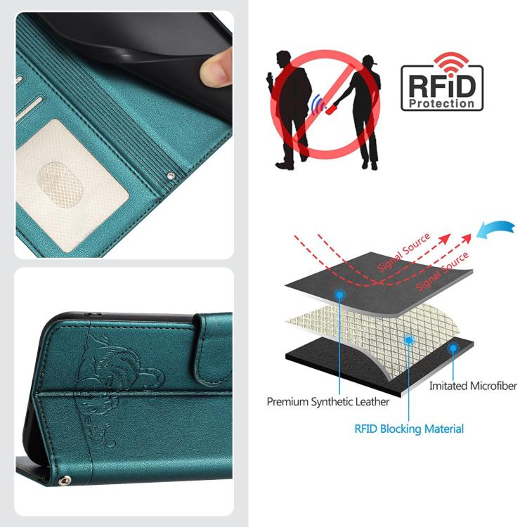 For OPPO Find X9 Pro Cat Rat Embossed Pattern RFID Leather Phone Case with Lanyard