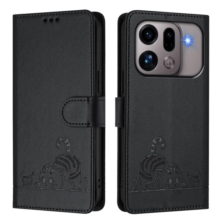 For OPPO Find X9s Pro 5G Cat Rat Embossed Pattern RFID Leather Phone Case with Lanyard