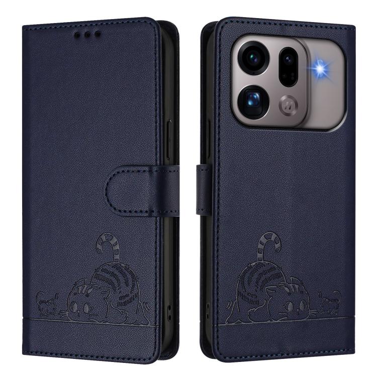 For OPPO Find X9s Pro 5G Cat Rat Embossed Pattern RFID Leather Phone Case with Lanyard