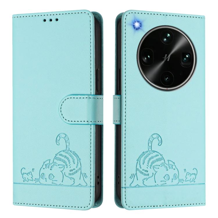 For OPPO Find X9 Ultra Cat Rat Embossed Pattern RFID Leather Phone Case with Lanyard