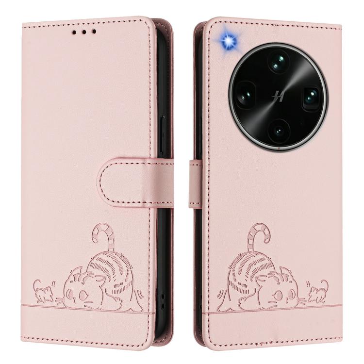 For OPPO Find X9 Ultra Cat Rat Embossed Pattern RFID Leather Phone Case with Lanyard