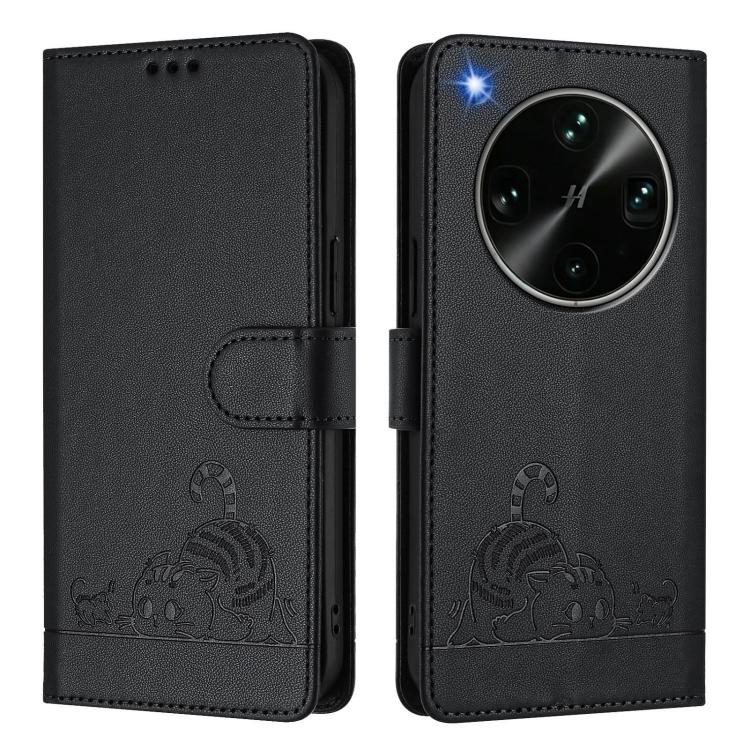 For OPPO Find X9 Ultra Cat Rat Embossed Pattern RFID Leather Phone Case with Lanyard