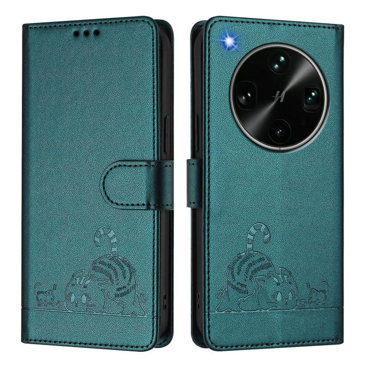 For OPPO Find X9 Ultra Cat Rat Embossed Pattern RFID Leather Phone Case with Lanyard