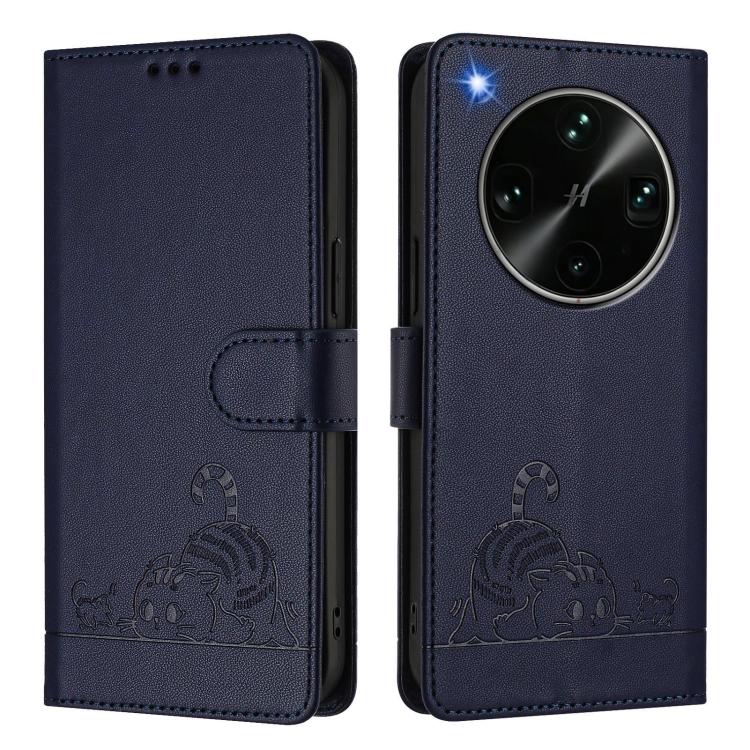 For OPPO Find X9 Ultra Cat Rat Embossed Pattern RFID Leather Phone Case with Lanyard