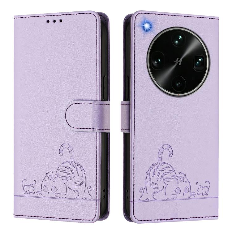 For OPPO Find X9 Ultra Cat Rat Embossed Pattern RFID Leather Phone Case with Lanyard