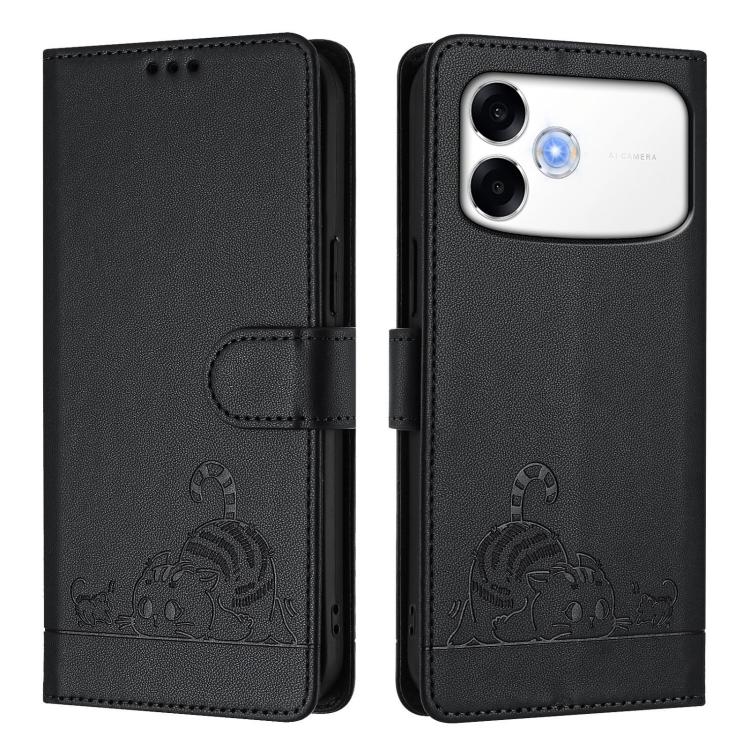 For OPPO A6s Pro 4G Cat Rat Embossed Pattern RFID Leather Phone Case with Lanyard