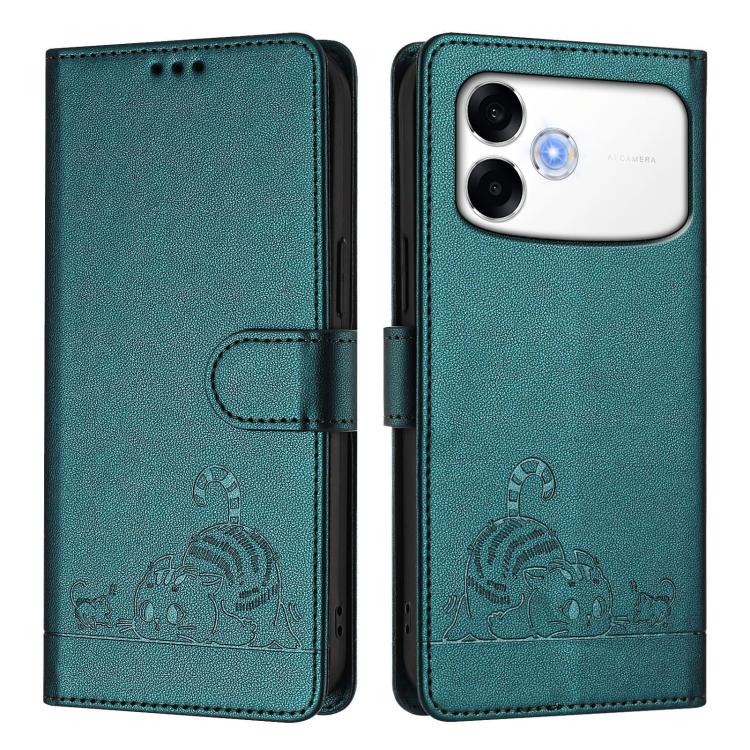 For OPPO A6s Pro 4G Cat Rat Embossed Pattern RFID Leather Phone Case with Lanyard