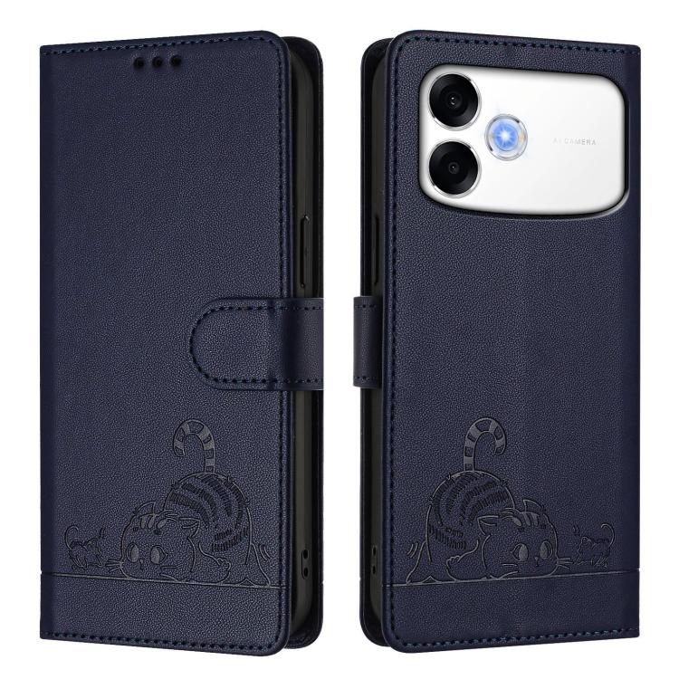 For OPPO A6s Pro 4G Cat Rat Embossed Pattern RFID Leather Phone Case with Lanyard