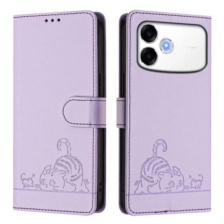 For OPPO A6s Pro 4G Cat Rat Embossed Pattern RFID Leather Phone Case with Lanyard