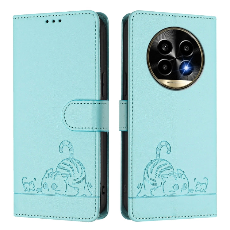 For Realme 13 Pro / 13 Pro+ 5G Cat Rat Embossed Pattern RFID Leather Phone Case with Lanyard