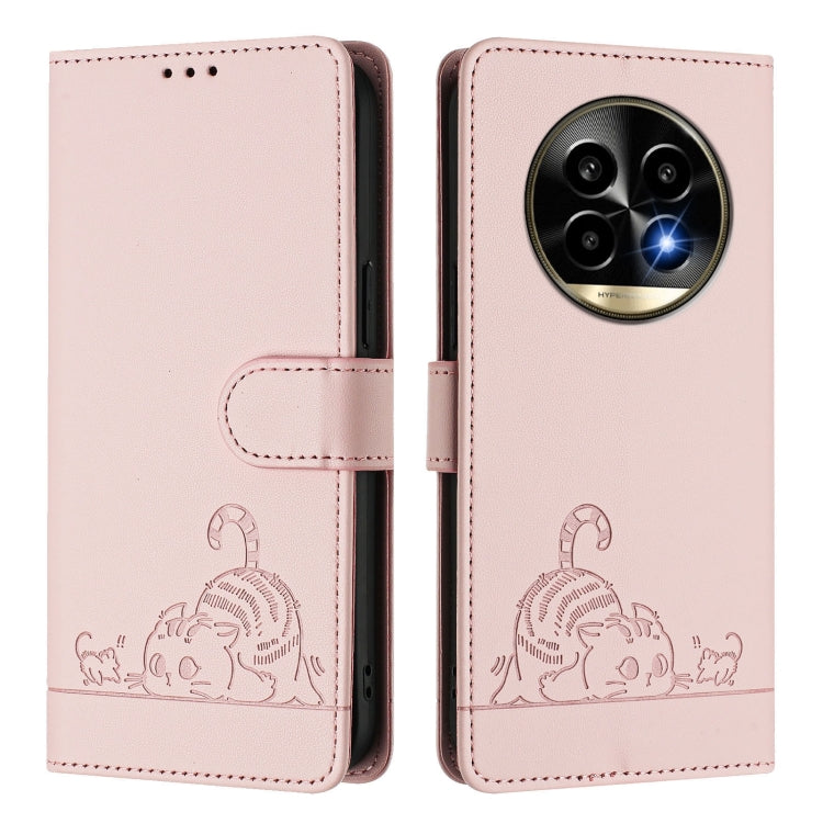 For Realme 13 Pro / 13 Pro+ 5G Cat Rat Embossed Pattern RFID Leather Phone Case with Lanyard