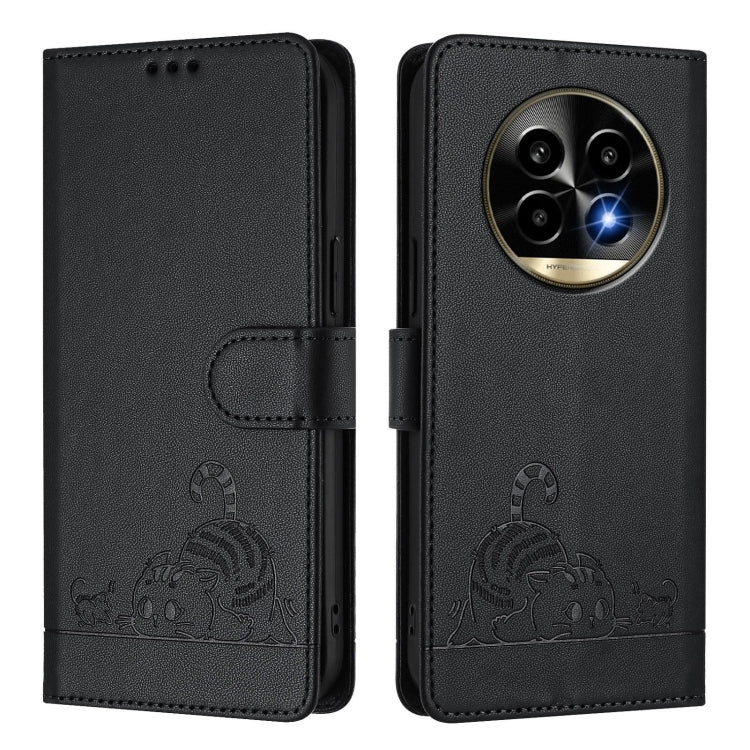 For Realme 13 Pro / 13 Pro+ 5G Cat Rat Embossed Pattern RFID Leather Phone Case with Lanyard