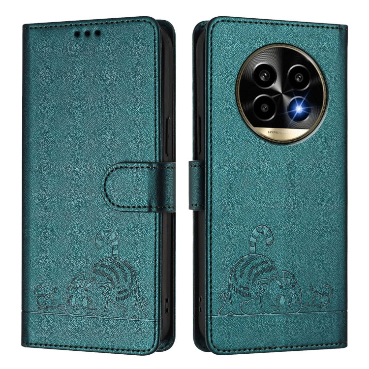 For Realme 13 Pro / 13 Pro+ 5G Cat Rat Embossed Pattern RFID Leather Phone Case with Lanyard