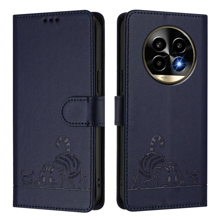 For Realme 13 Pro / 13 Pro+ 5G Cat Rat Embossed Pattern RFID Leather Phone Case with Lanyard