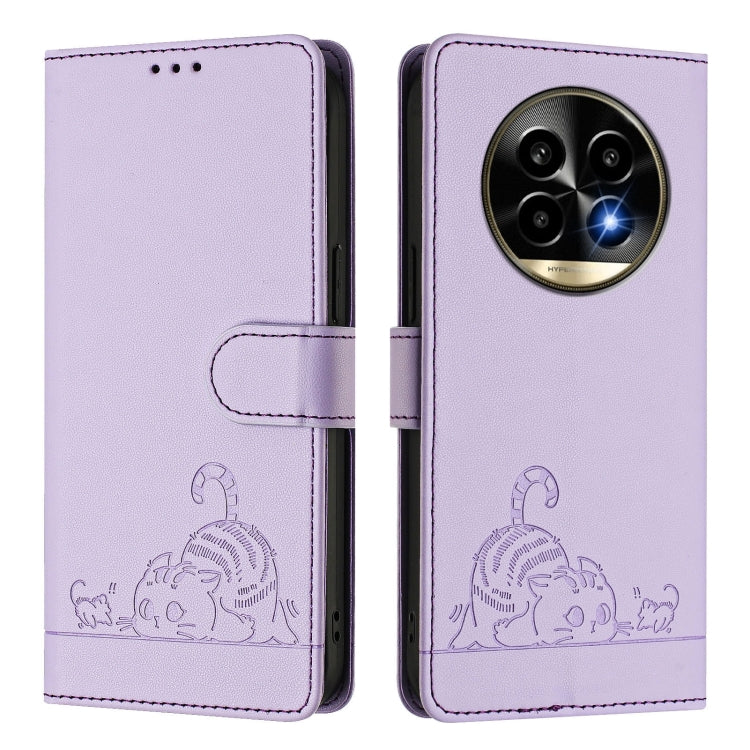 For Realme 13 Pro / 13 Pro+ 5G Cat Rat Embossed Pattern RFID Leather Phone Case with Lanyard