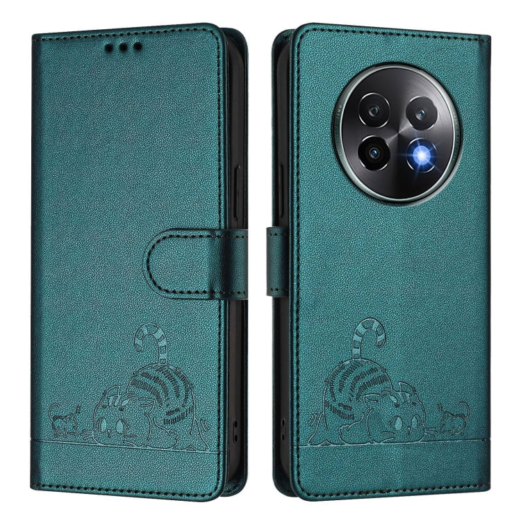 For Realme 13+ 5G Global Cat Rat Embossed Pattern RFID Leather Phone Case with Lanyard