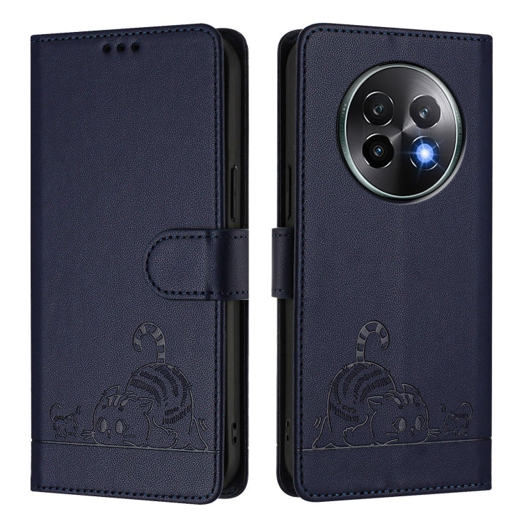 For Realme 13+ 5G Global Cat Rat Embossed Pattern RFID Leather Phone Case with Lanyard