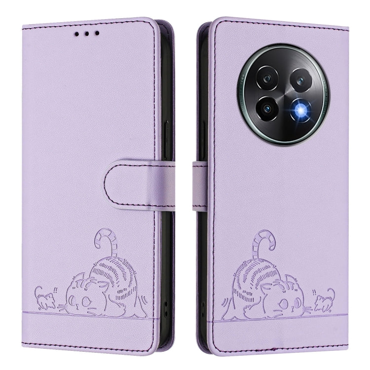 For Realme 13+ 5G Global Cat Rat Embossed Pattern RFID Leather Phone Case with Lanyard