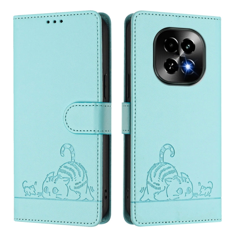 For Realme C63 5G Global Cat Rat Embossed Pattern RFID Leather Phone Case with Lanyard