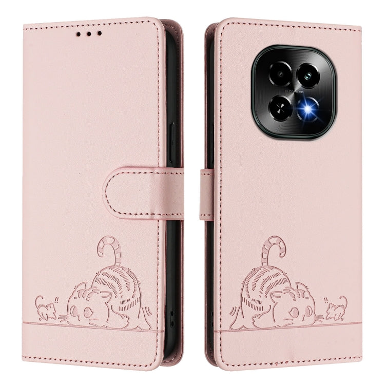 For Realme C63 5G Global Cat Rat Embossed Pattern RFID Leather Phone Case with Lanyard