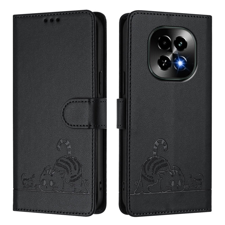 For Realme C63 5G Global Cat Rat Embossed Pattern RFID Leather Phone Case with Lanyard