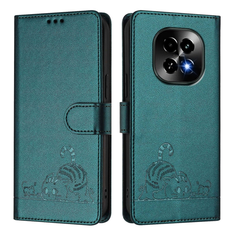 For Realme C63 5G Global Cat Rat Embossed Pattern RFID Leather Phone Case with Lanyard