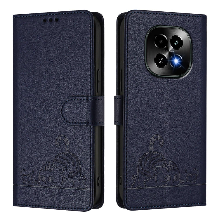 For Realme C63 5G Global Cat Rat Embossed Pattern RFID Leather Phone Case with Lanyard