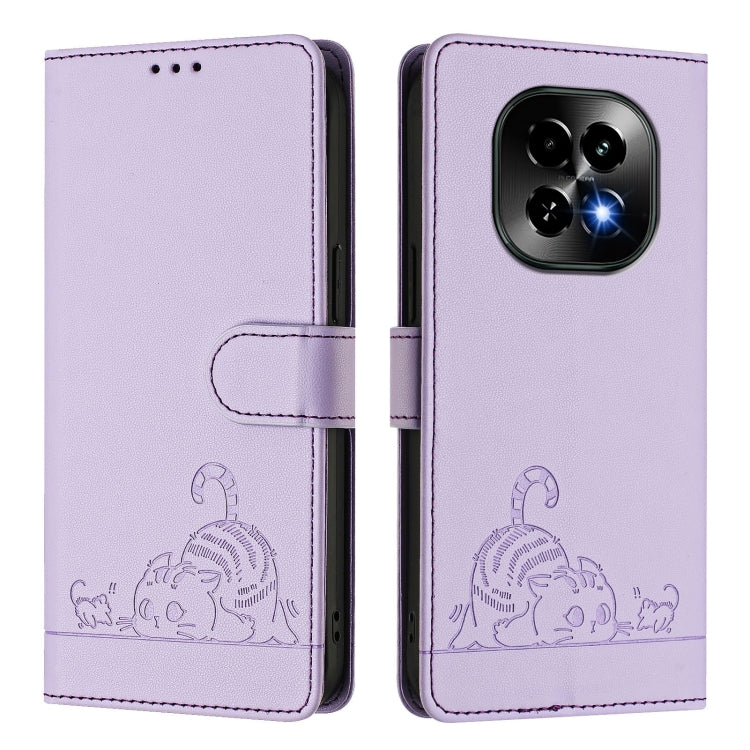 For Realme C63 5G Global Cat Rat Embossed Pattern RFID Leather Phone Case with Lanyard