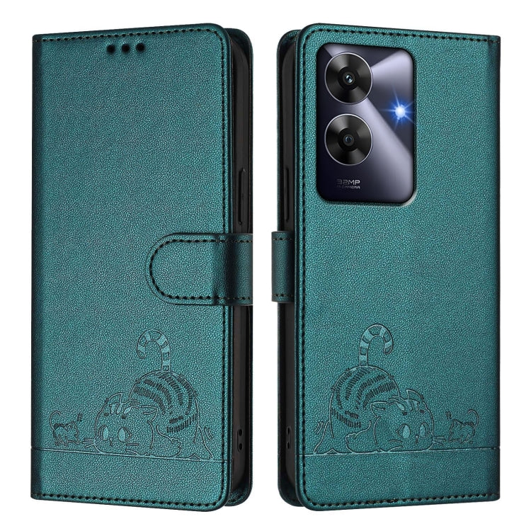 For Realme Note 60 4G Global Cat Rat Embossed Pattern RFID Leather Phone Case with Lanyard