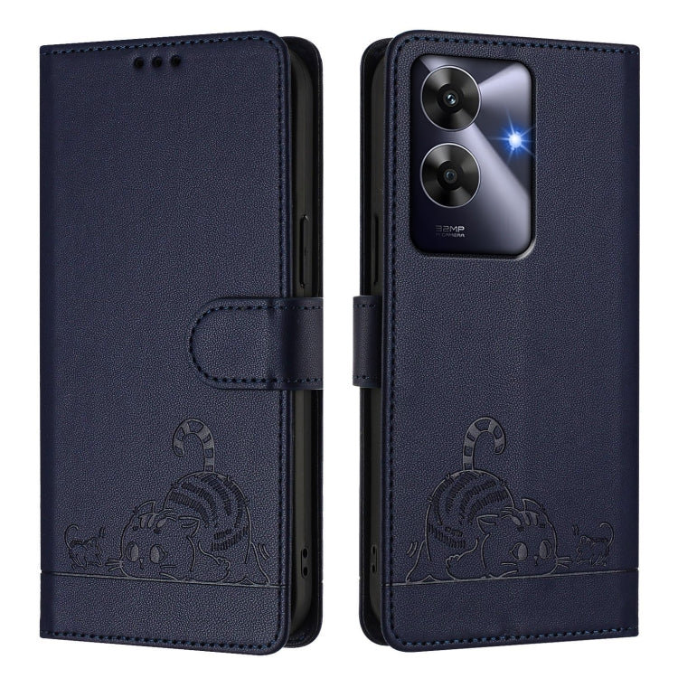 For Realme Note 60 4G Global Cat Rat Embossed Pattern RFID Leather Phone Case with Lanyard