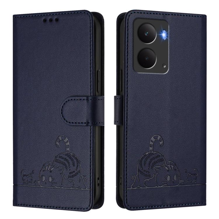 For Realme P3 5G Global Cat Rat Embossed Pattern RFID Leather Phone Case with Lanyard