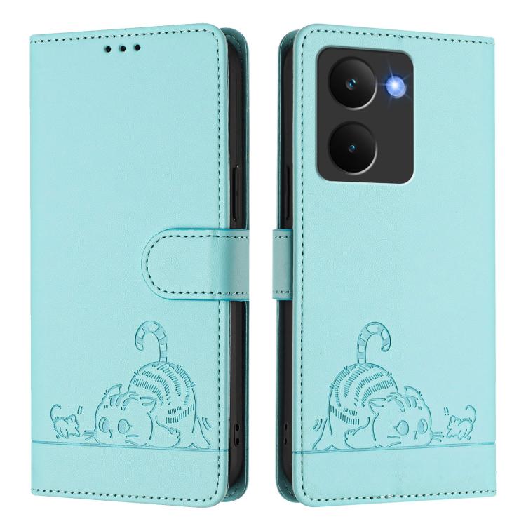 For Realme P3 Ultra 5G Global Cat Rat Embossed Pattern RFID Leather Phone Case with Lanyard