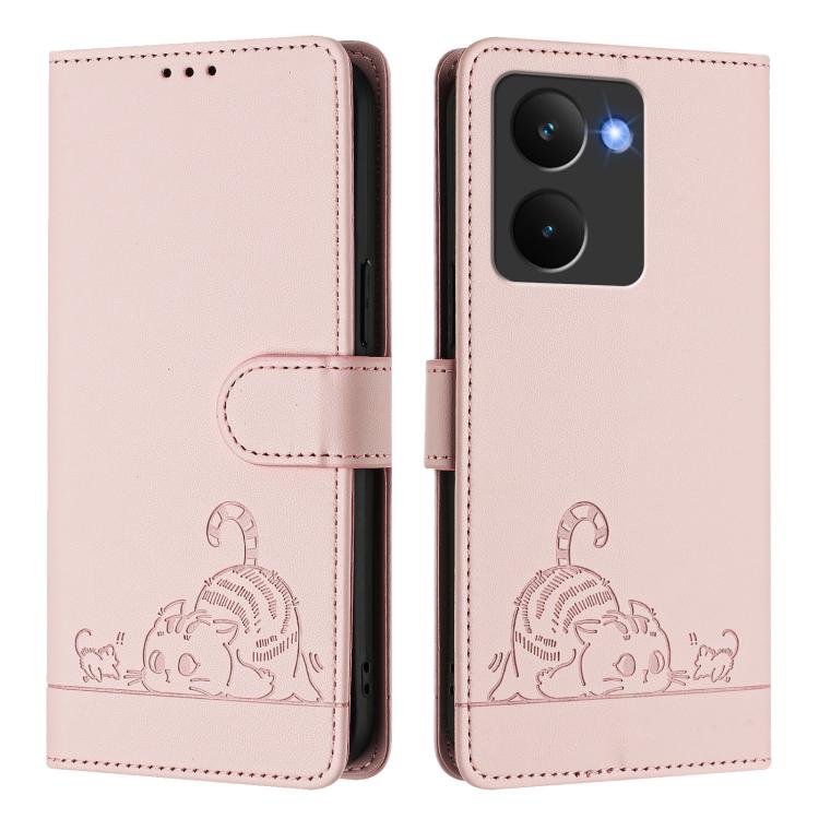 For Realme P3 Ultra 5G Global Cat Rat Embossed Pattern RFID Leather Phone Case with Lanyard