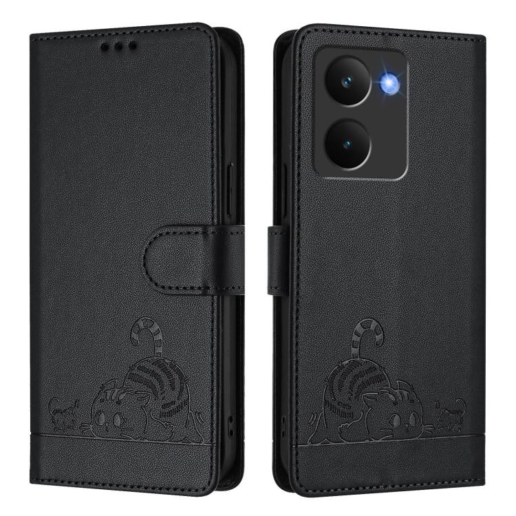 For Realme P3 Ultra 5G Global Cat Rat Embossed Pattern RFID Leather Phone Case with Lanyard