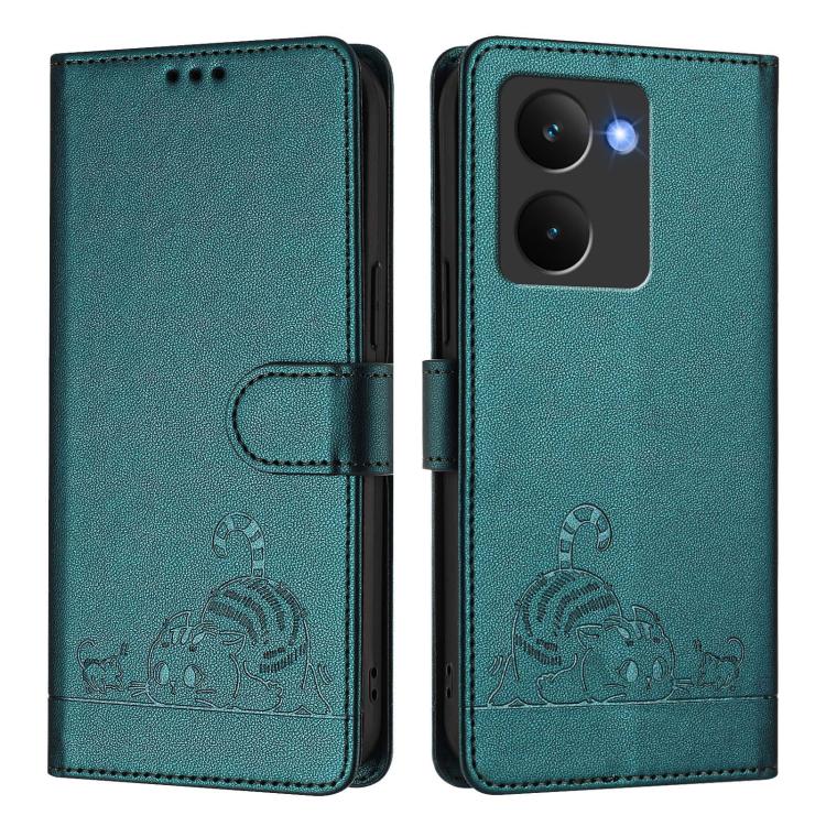 For Realme P3 Ultra 5G Global Cat Rat Embossed Pattern RFID Leather Phone Case with Lanyard