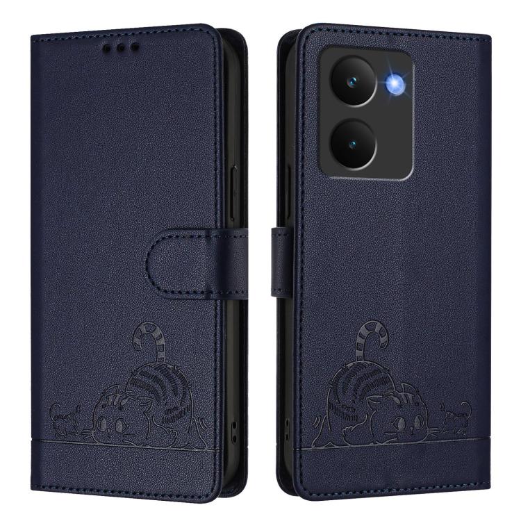 For Realme P3 Ultra 5G Global Cat Rat Embossed Pattern RFID Leather Phone Case with Lanyard