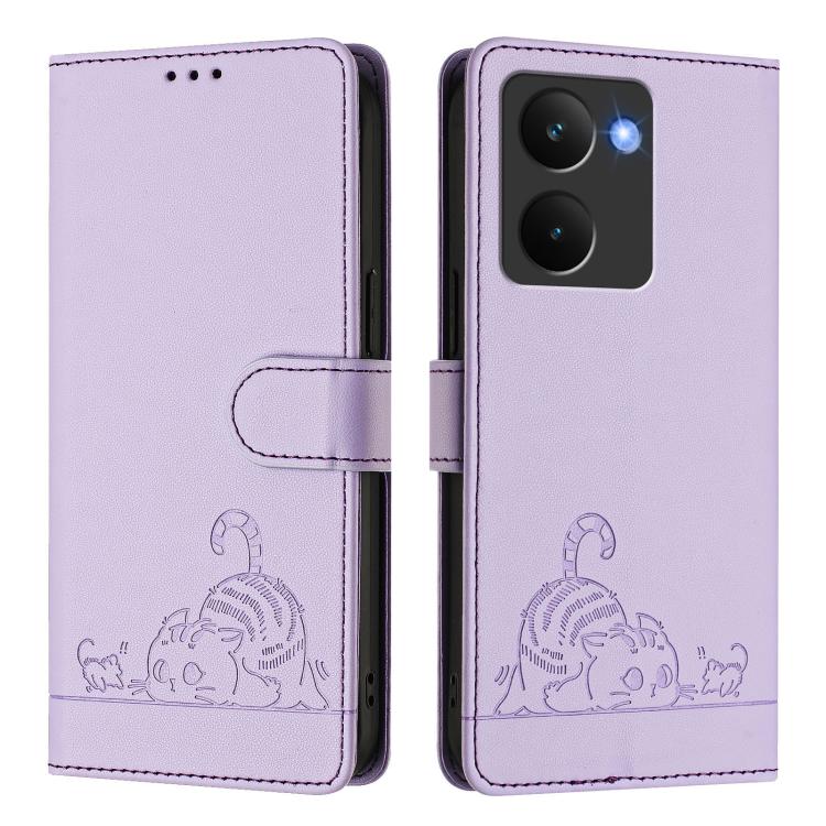For Realme P3 Ultra 5G Global Cat Rat Embossed Pattern RFID Leather Phone Case with Lanyard