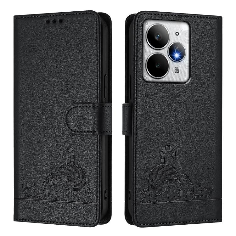 For Realme Neo7 Turbo 5G Cat Rat Embossed Pattern RFID Leather Phone Case with Lanyard
