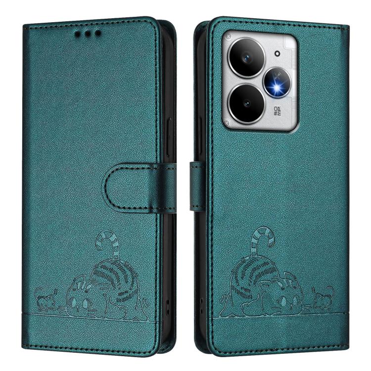 For Realme Neo7 Turbo 5G Cat Rat Embossed Pattern RFID Leather Phone Case with Lanyard