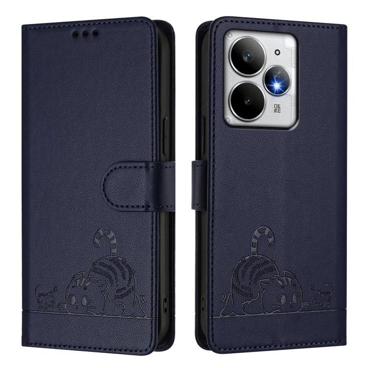 For Realme Neo7 Turbo 5G Cat Rat Embossed Pattern RFID Leather Phone Case with Lanyard